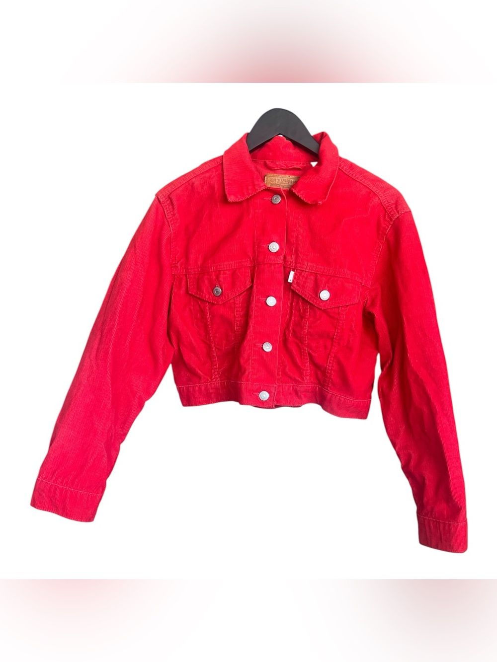 LEVI’S PREMIUM Red Corduroy Cropped Trucker Jacket - Medium White Tab